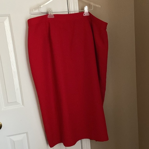 Milano Red Rhinestone Studded Pom Pom Skirt Suit Size 26W Church Plus Size - Picture 8 of 10